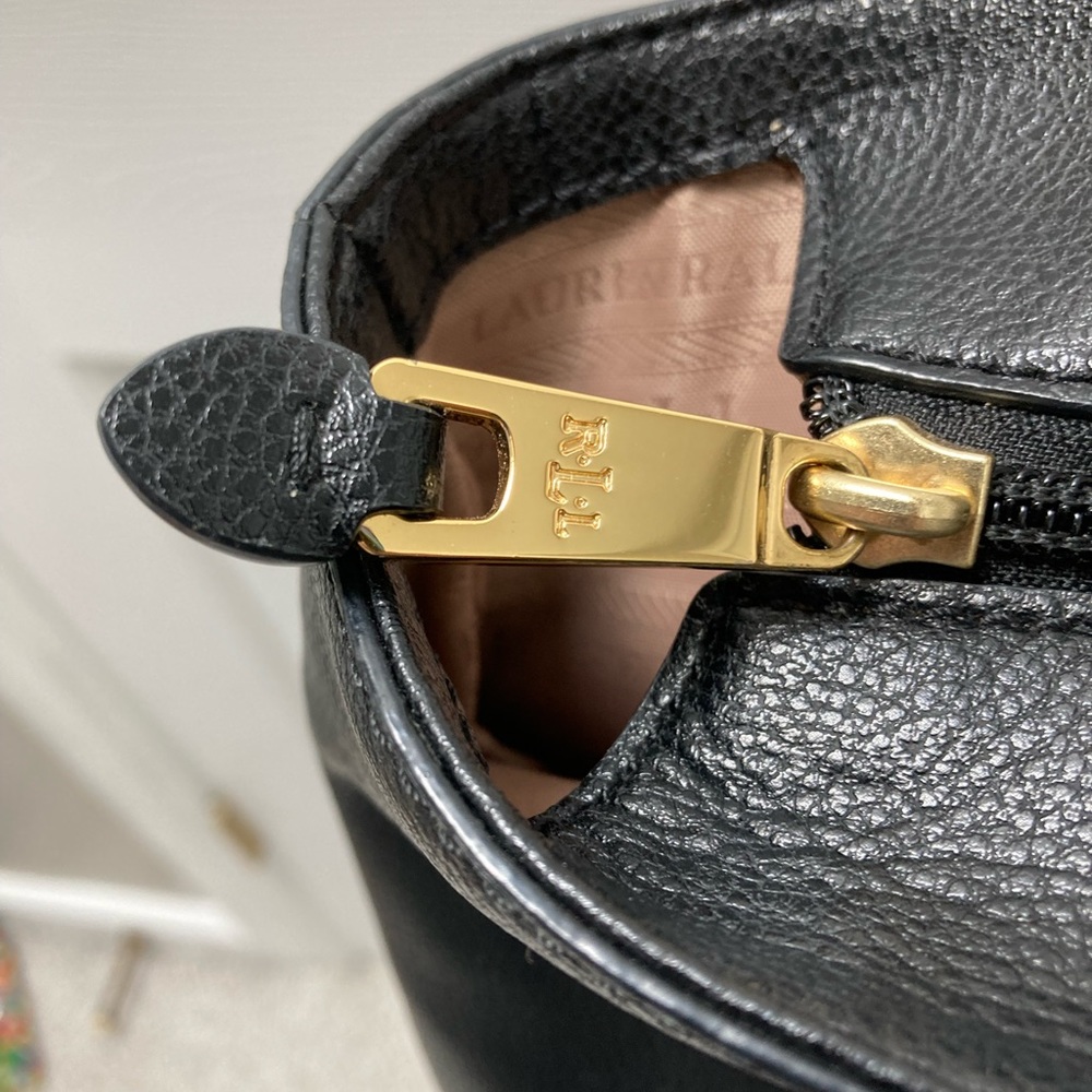 Ralph Lauren Large Black Leather with Studs Zippered Tote Bag NWOT - Picture 6 of 8